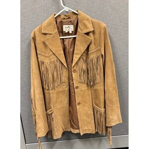 Scully Womens Tan Suede Leather Fringe Western Blazer Jacket Whipstitch Size M